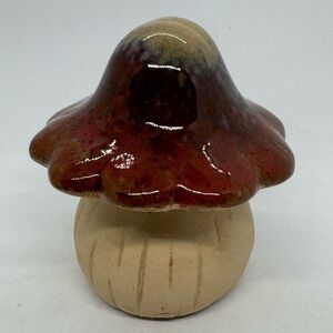 Vintage 70s MCM Brown Drip Glaze Mushroom Figurine